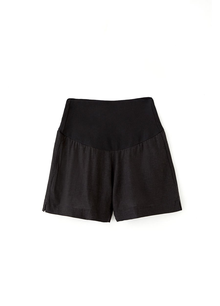 Cooling Linen Maternity Shorts, Black, small