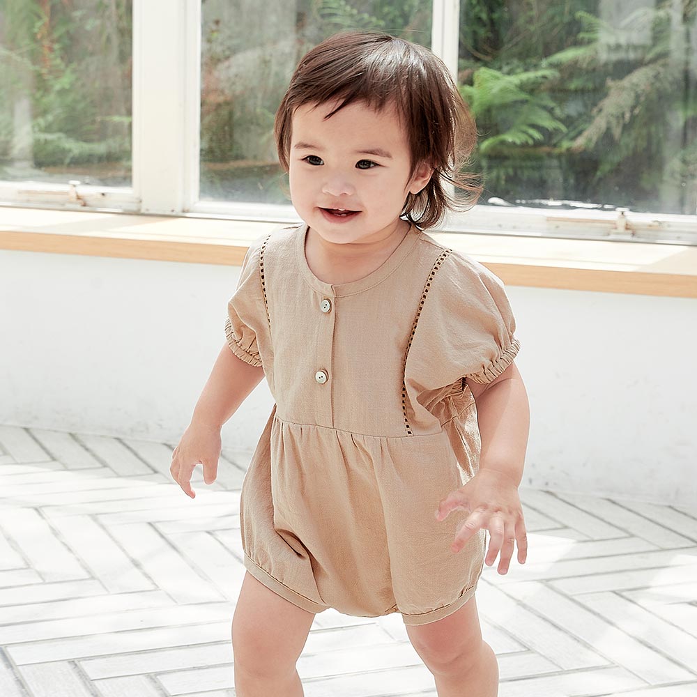 Lace Baby Puff Sleeve Romper