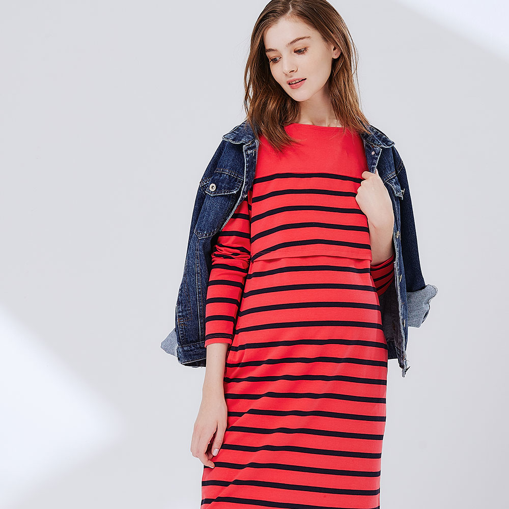 Striped Maternity & Nursing Dress