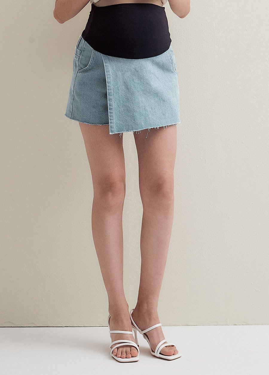 Wrap Maternity Denim Skort, , small