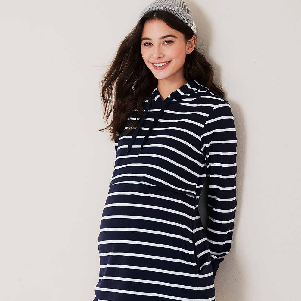 Striped Maternity & Nursing Hoodie Dress