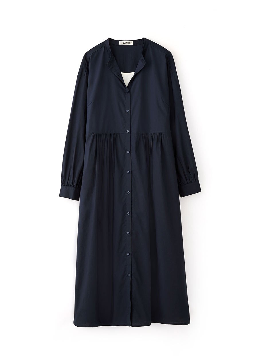 Cotton Long Sleeve Maternity & Nursing Shirt Dress, Navy, small