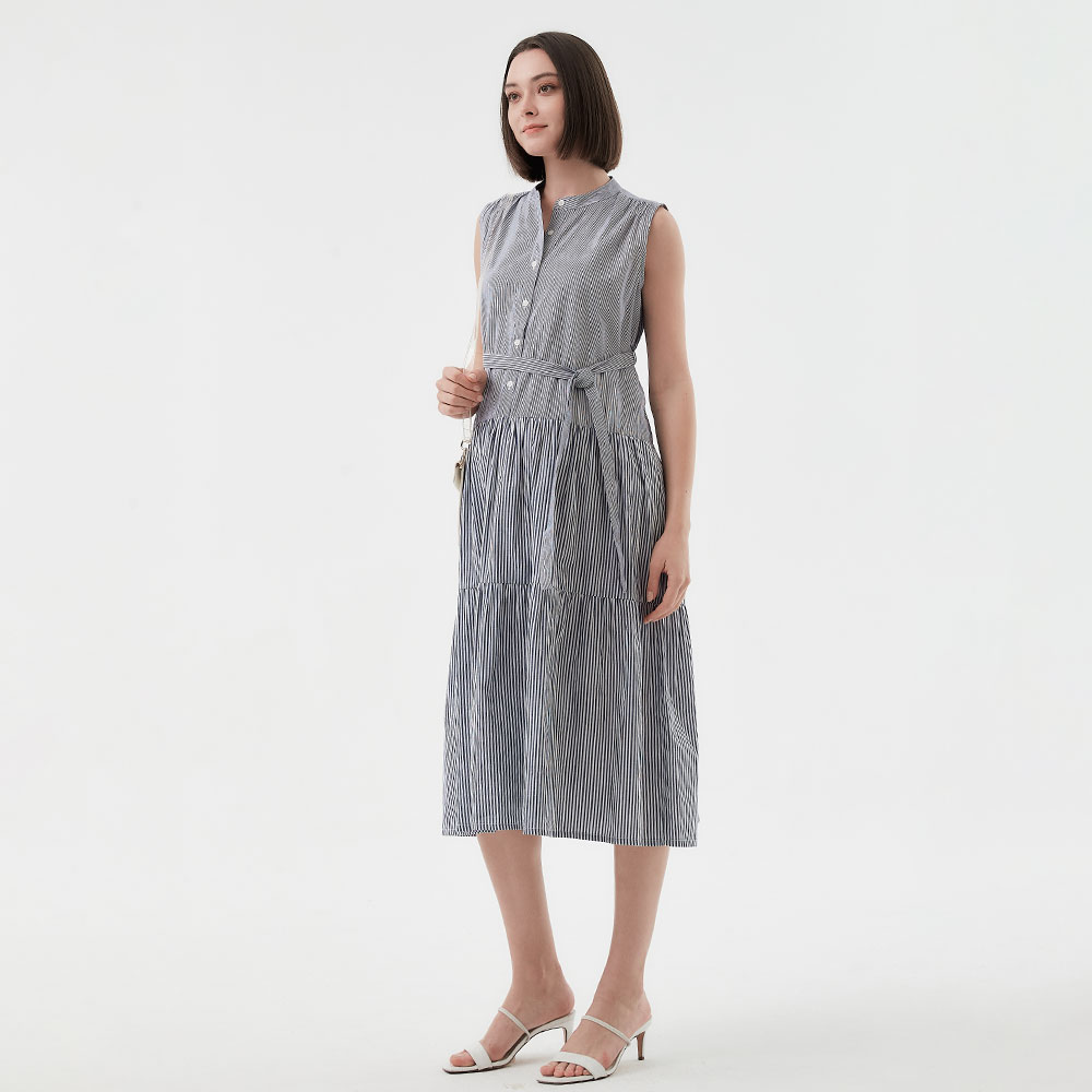 Stripe & Solid Sleeveless Maternity & Nursing Dress 