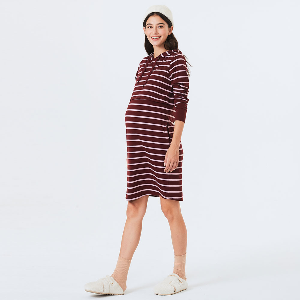 Striped Maternity & Nursing Hoodie Dress