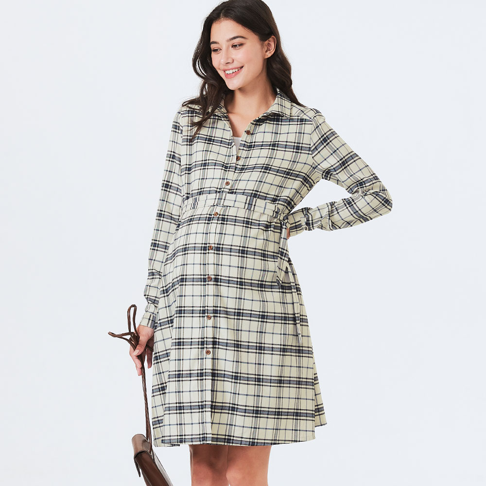 Classic Plaid Thermal Maternity & Nursing Shirt Dress