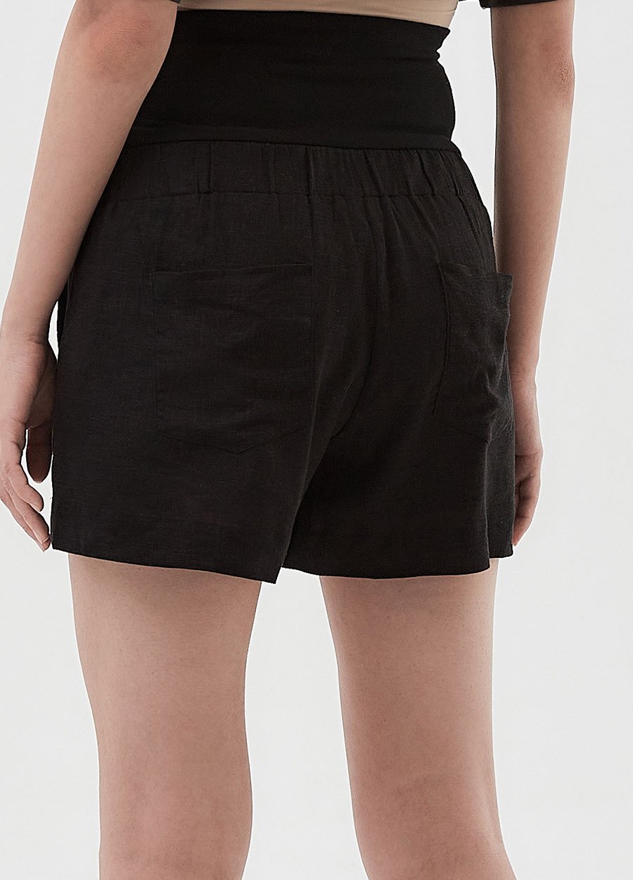 Cooling Linen Maternity Shorts, Black, small