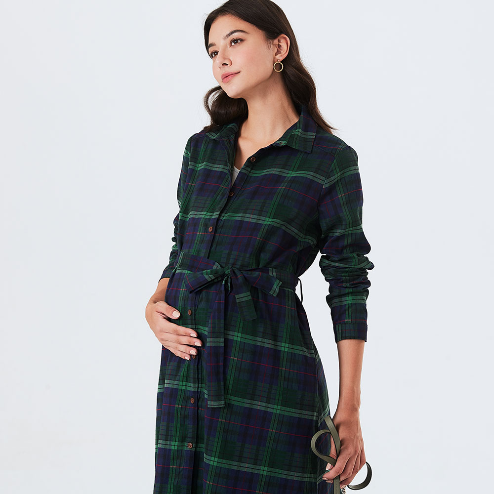 Classic Plaid Thermal Maternity & Nursing Shirt Dress