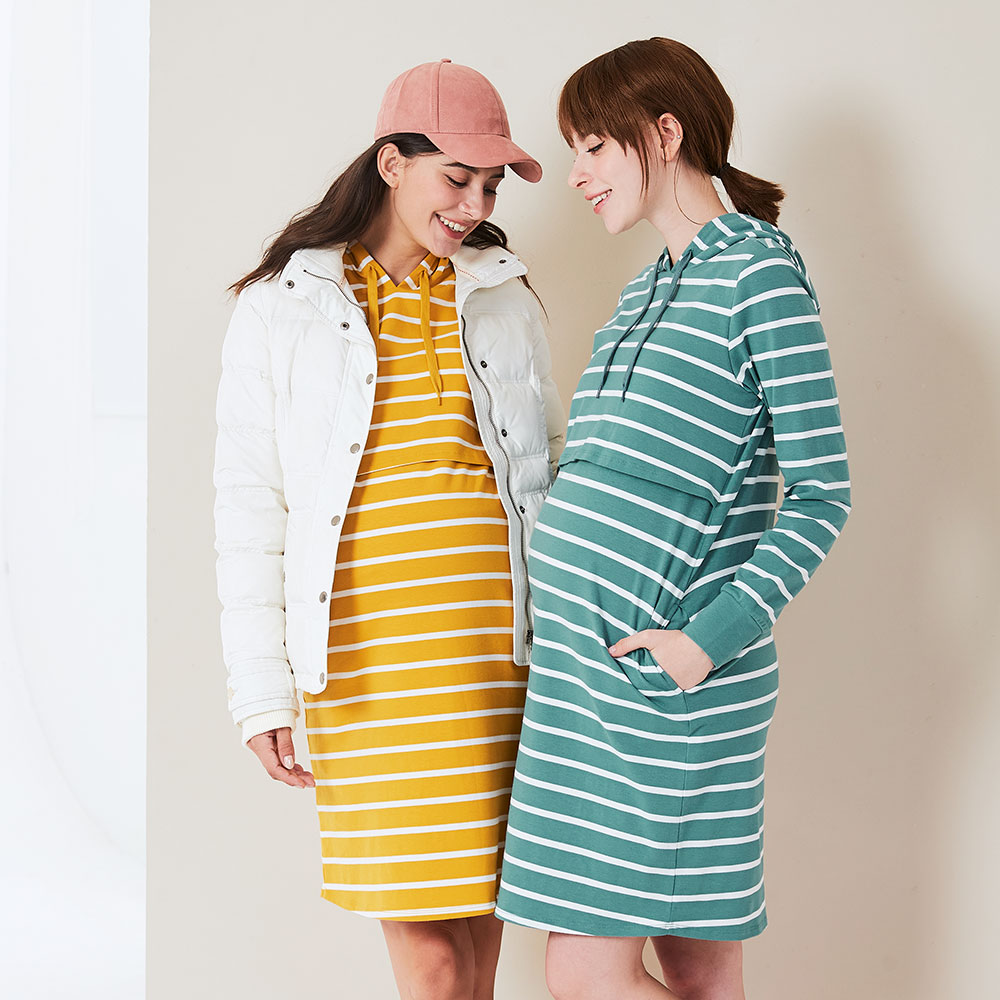 Striped Maternity & Nursing Hoodie Dress