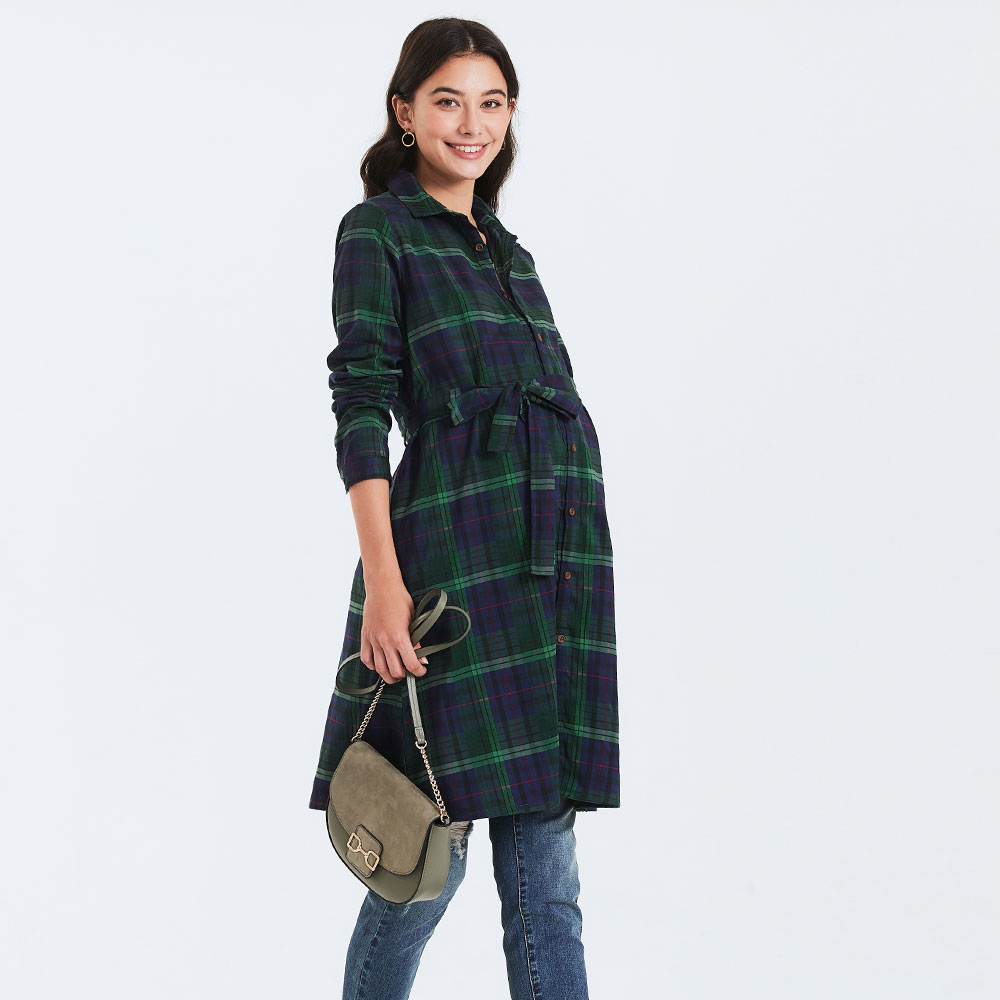 Classic Plaid Thermal Maternity & Nursing Shirt Dress