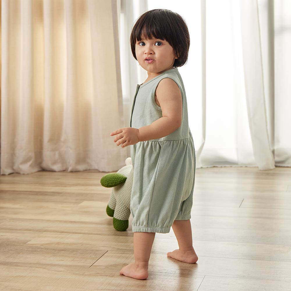 Button Front Baby Sleeveless Romper