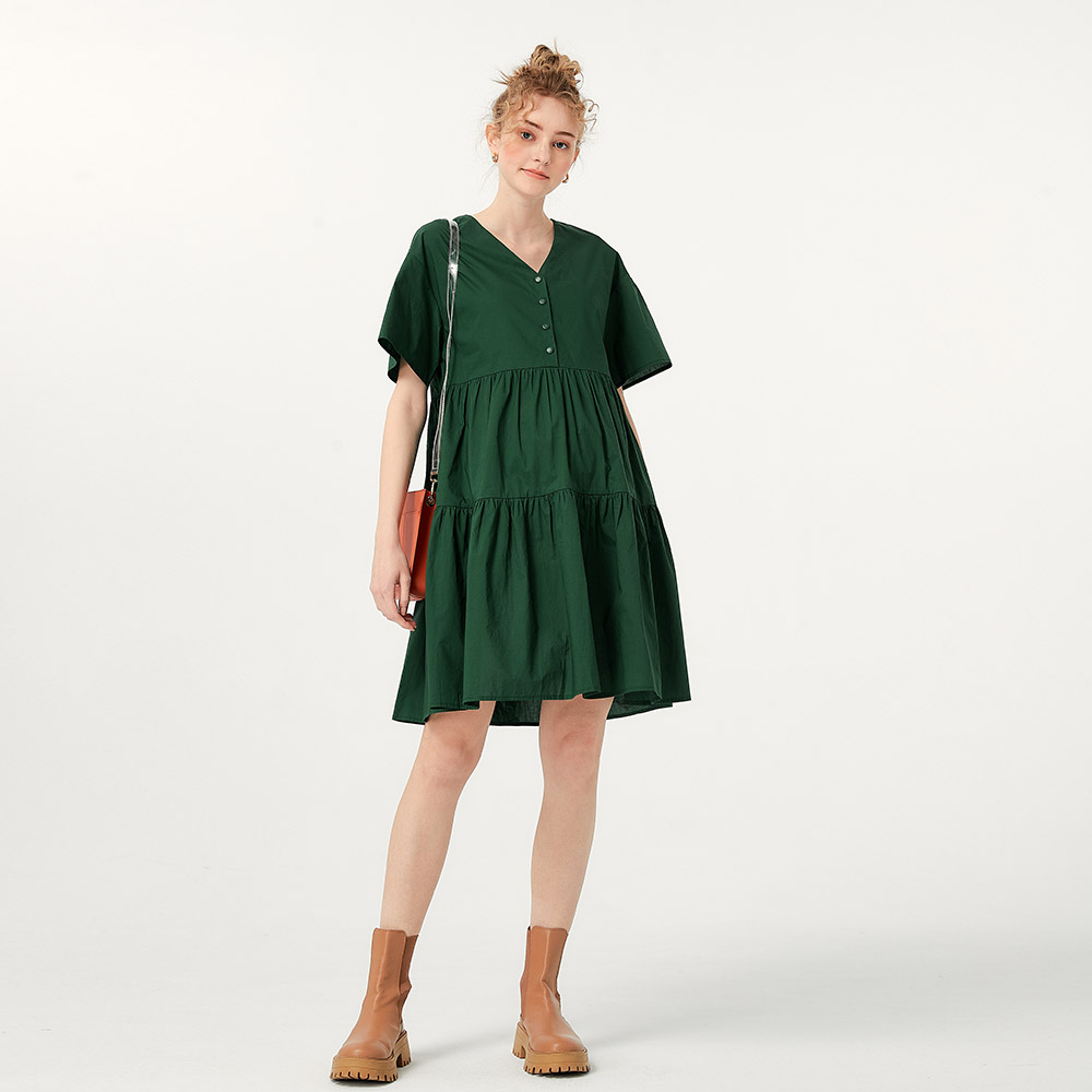 Flared Hem Cotton Maternity & Nursing Dress