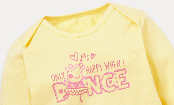 Dancing Peppa Pig Baby Cotton Long Sleeve Bodysuit