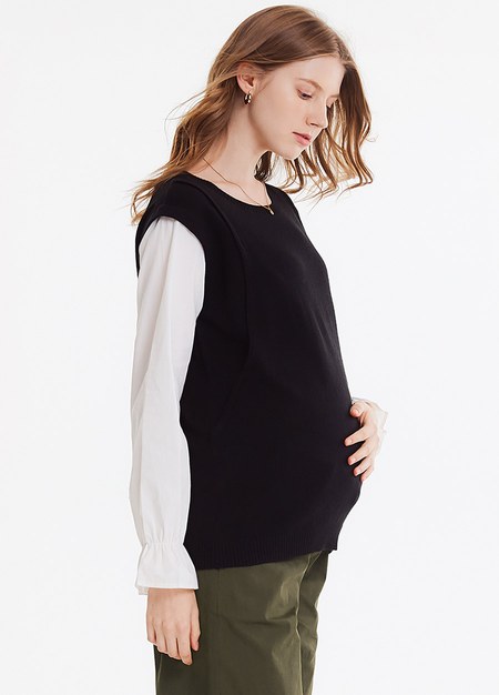 Double Layer Knitted Maternity & Nursing Top-Black3