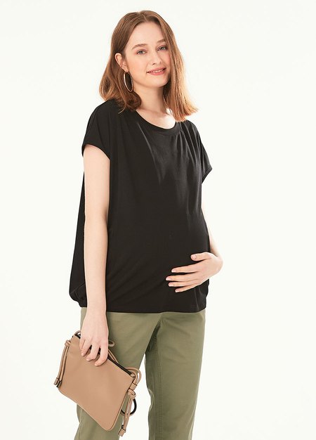 Cap Sleeve Maternity & Nursing Top-Black1