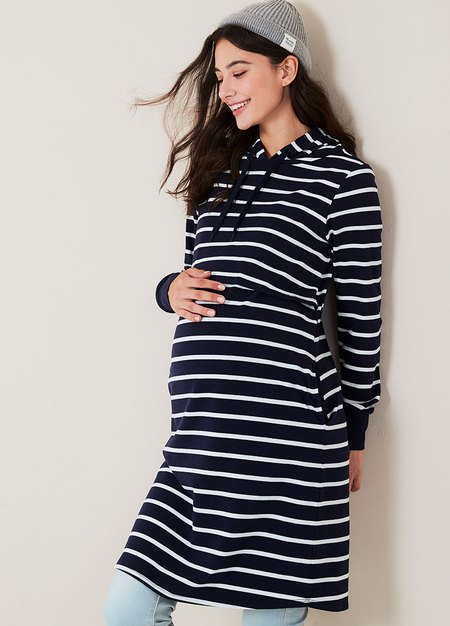 Striped Maternity & Nursing Hoodie Dress