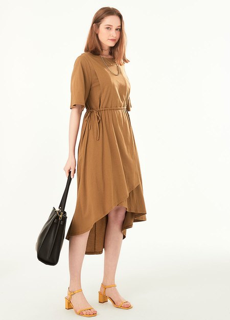 Drapey Maternity & Nursing Midi Dress-Brown3