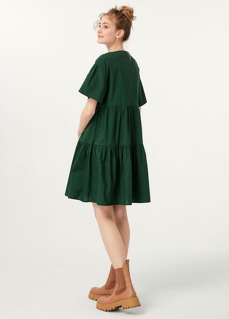 Flared Hem Cotton Maternity & Nursing Dress-Green4