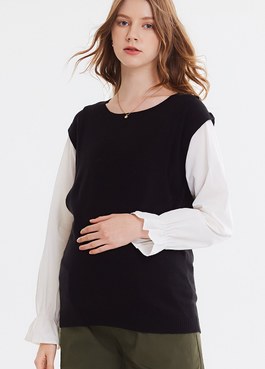 Double Layer Knitted Maternity & Nursing Top - Black
